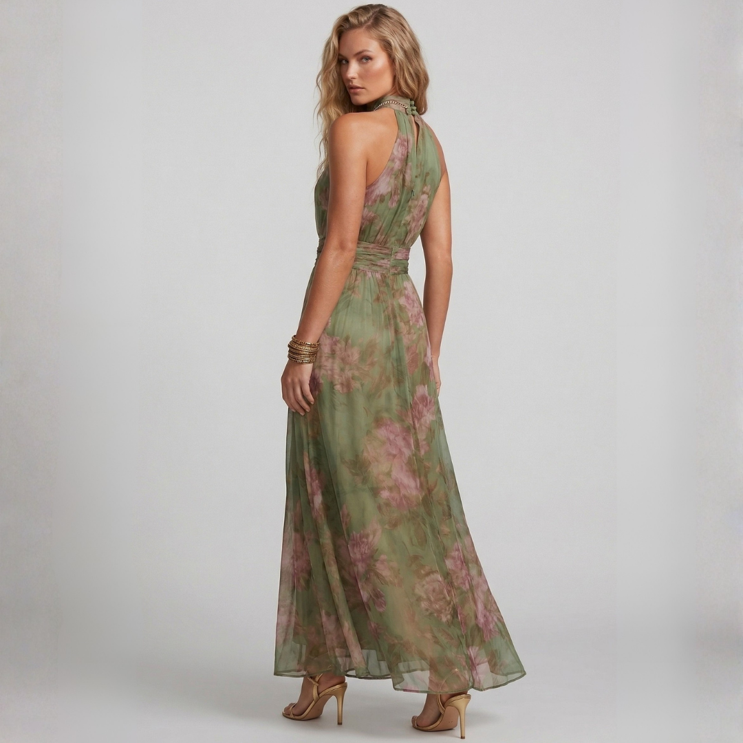 Theia - Vestido largo floral verde