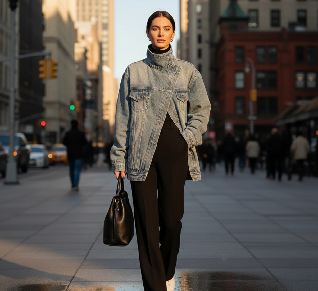 Cleo - Chaqueta asimétrica con botones estilo urbano