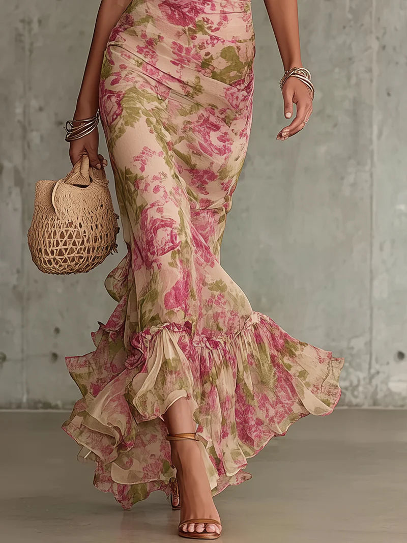 Rosalinda | Vestido maxi con estampado de rosas vintage