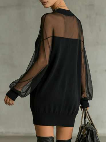 Amélie | Vestido mini negro elegante con mangas de malla