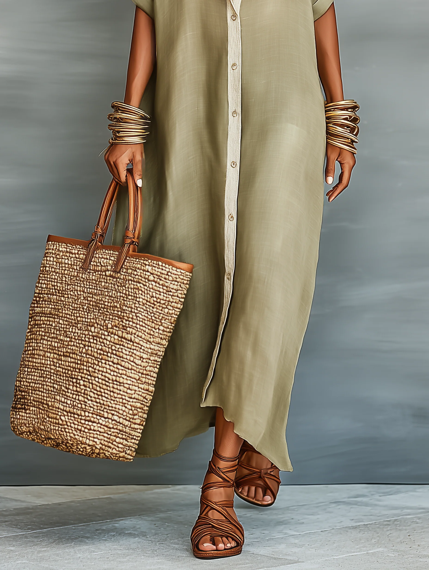 Manelle | Vestido maxi verde oliva minimalista