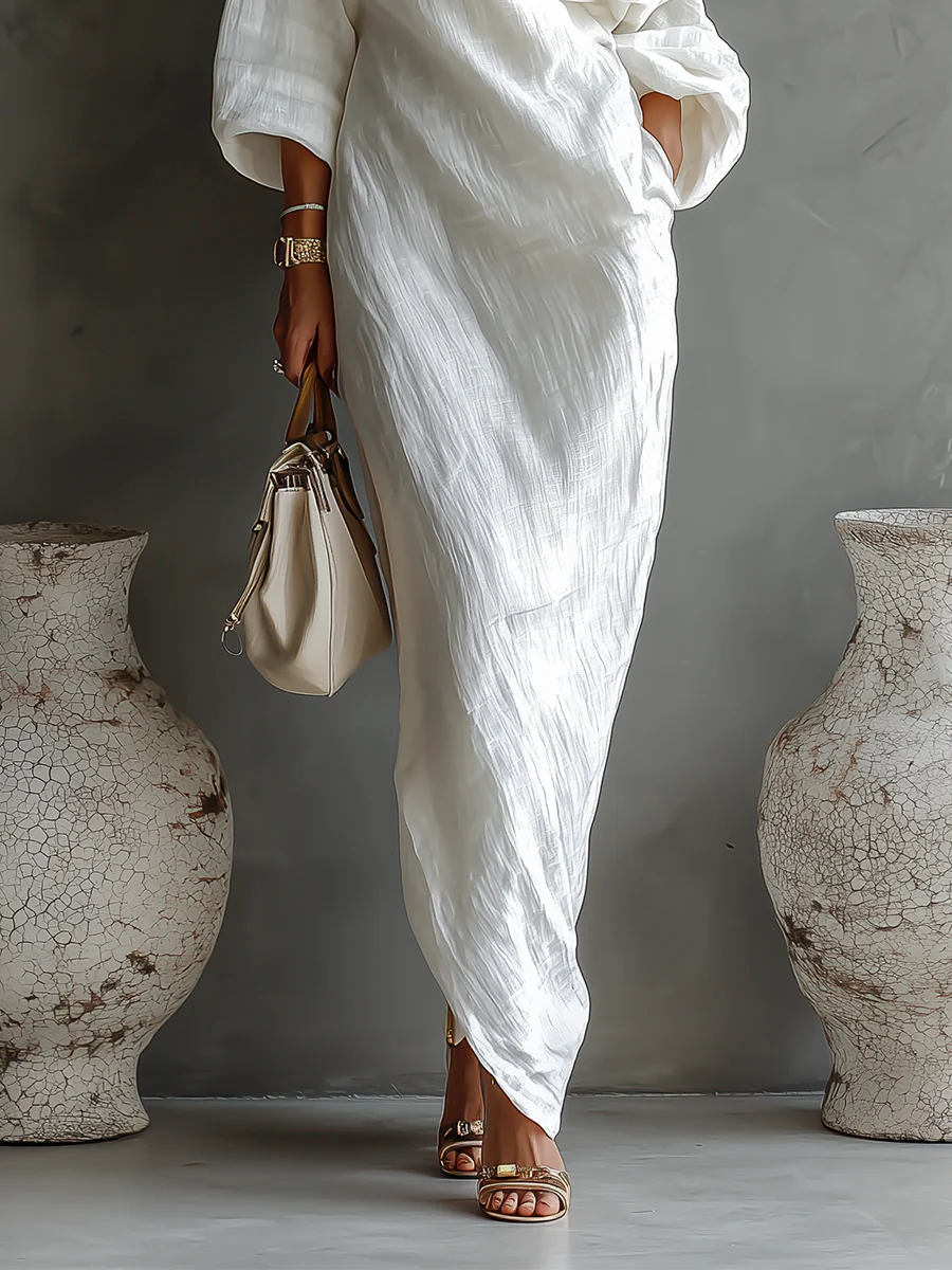 Elixabete | Vestido maxi blanco asimétrico de un hombro
