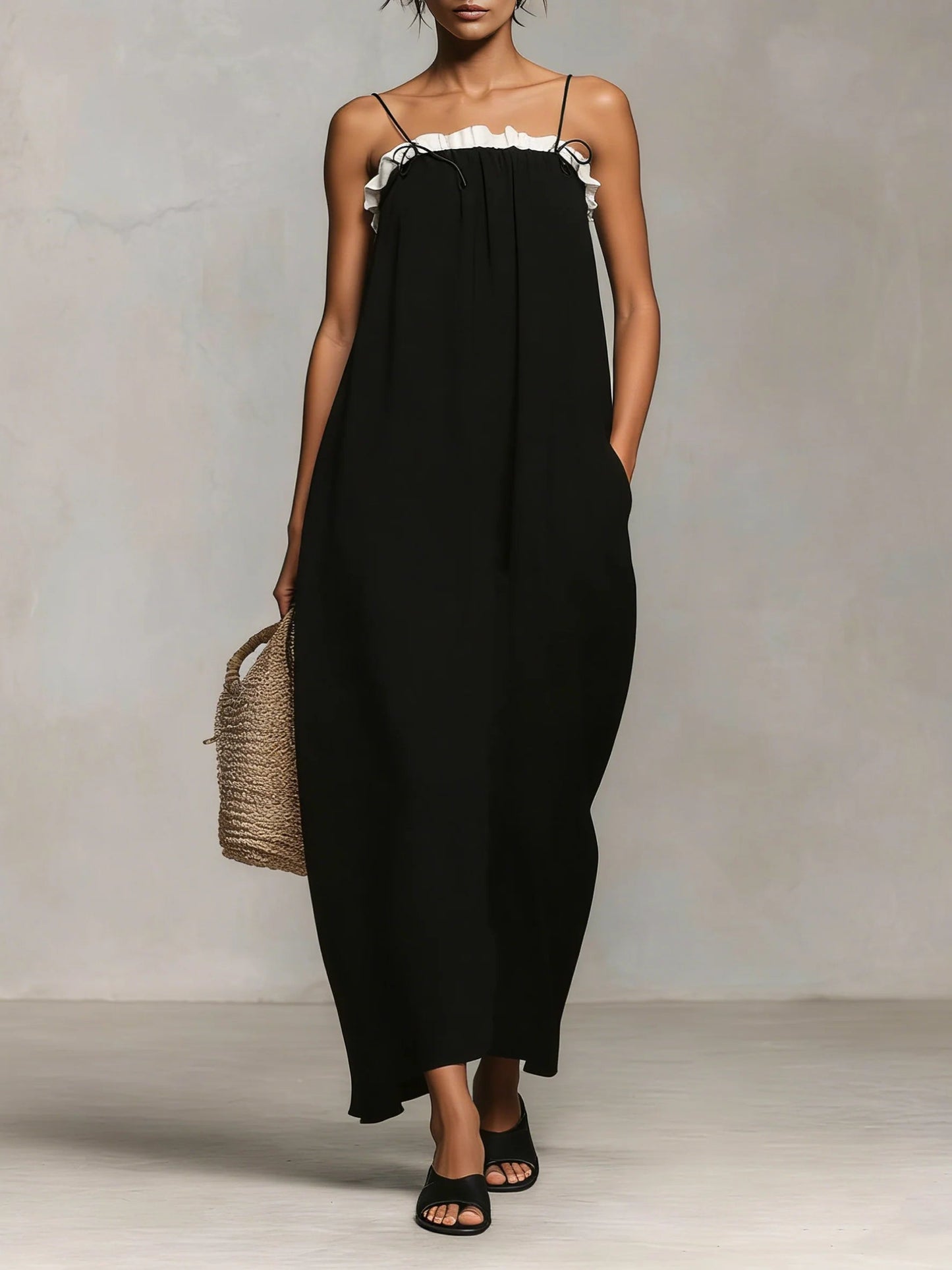 Mirelle | Vestido maxi color block con tirantes finos
