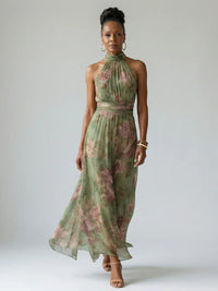Florine | Vestido maxi verde con estampado floral