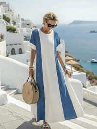 Noémie | Vestido Maxi de Manga Corta Bicolor