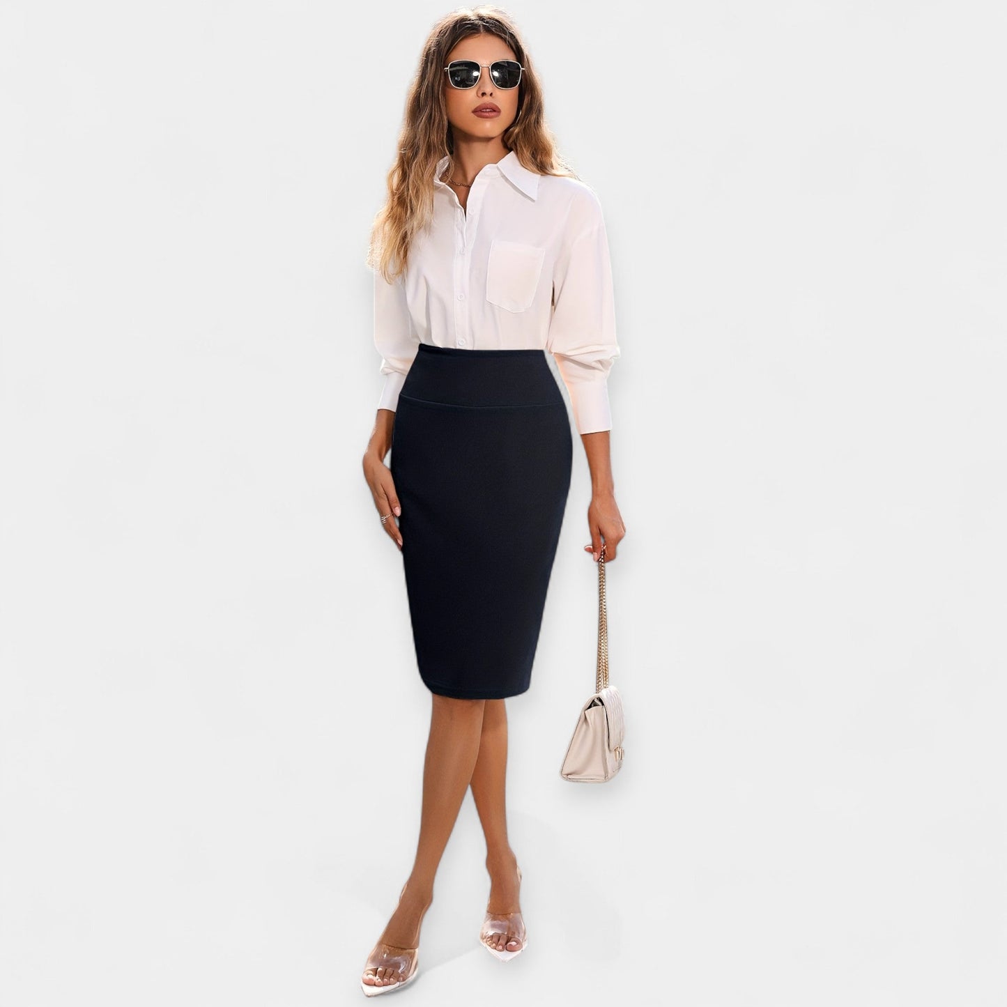 Falda midi de talle alto casual