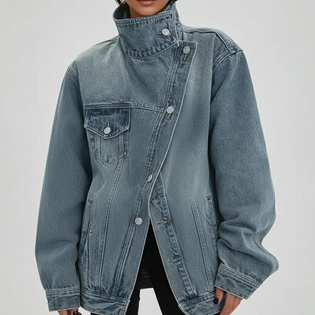 Cleo - Chaqueta asimétrica con botones estilo urbano