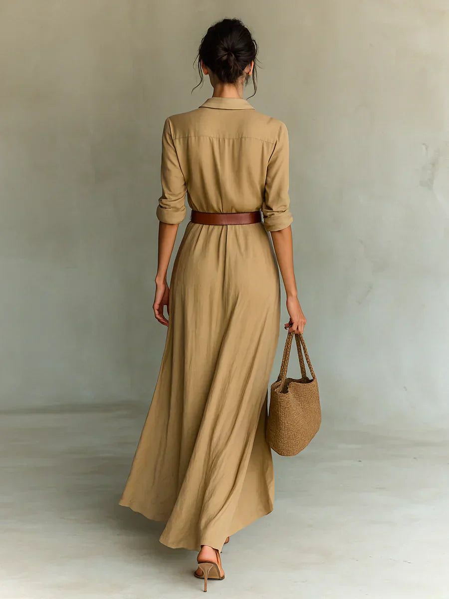 Camille | Vestido maxi con solapa y cinturón