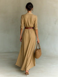 Camille | Vestido maxi con solapa y cinturón