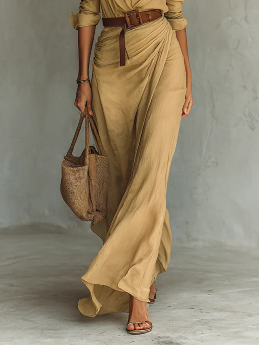Camille | Vestido maxi con solapa y cinturón