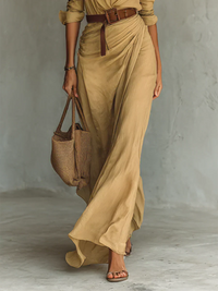 Camille | Vestido maxi con solapa y cinturón
