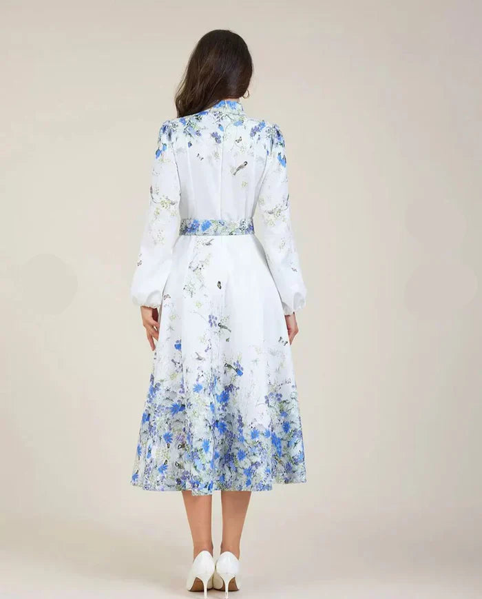 Amelie - Top floral azul de cuello alto