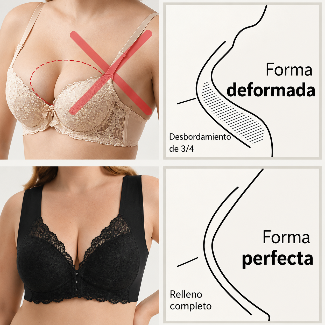 (Pack de 3) Sujetador Moldeador Cómodo Sin Aros con Cierre Frontal
