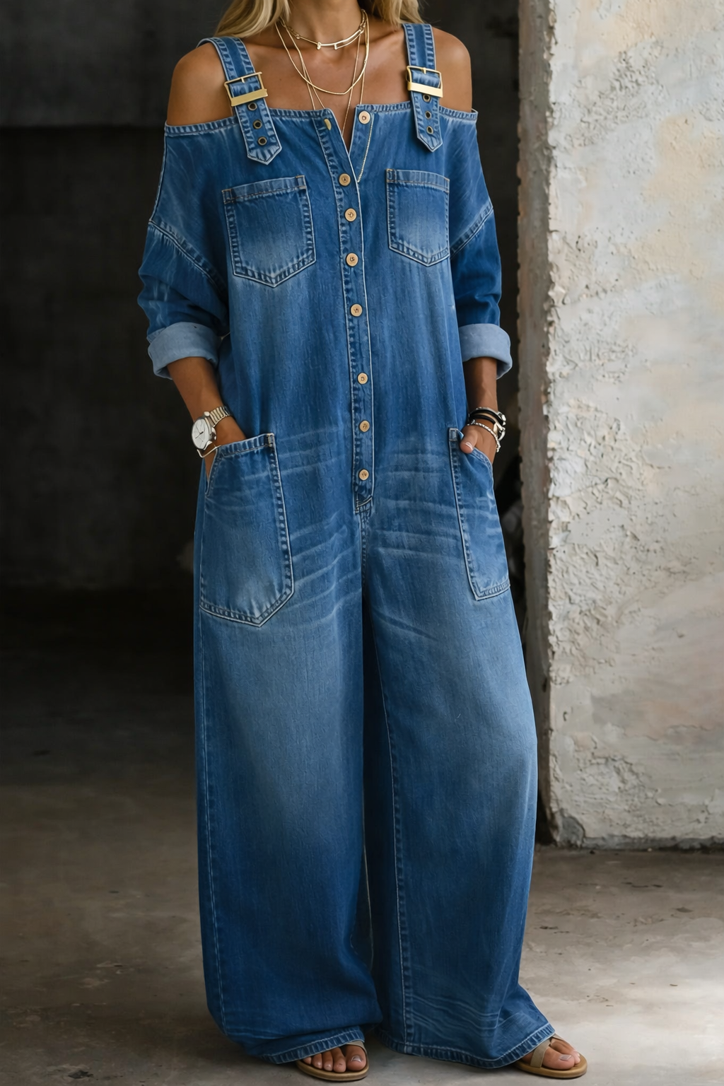 Velora | Mono Denim con Hombros Descubiertos