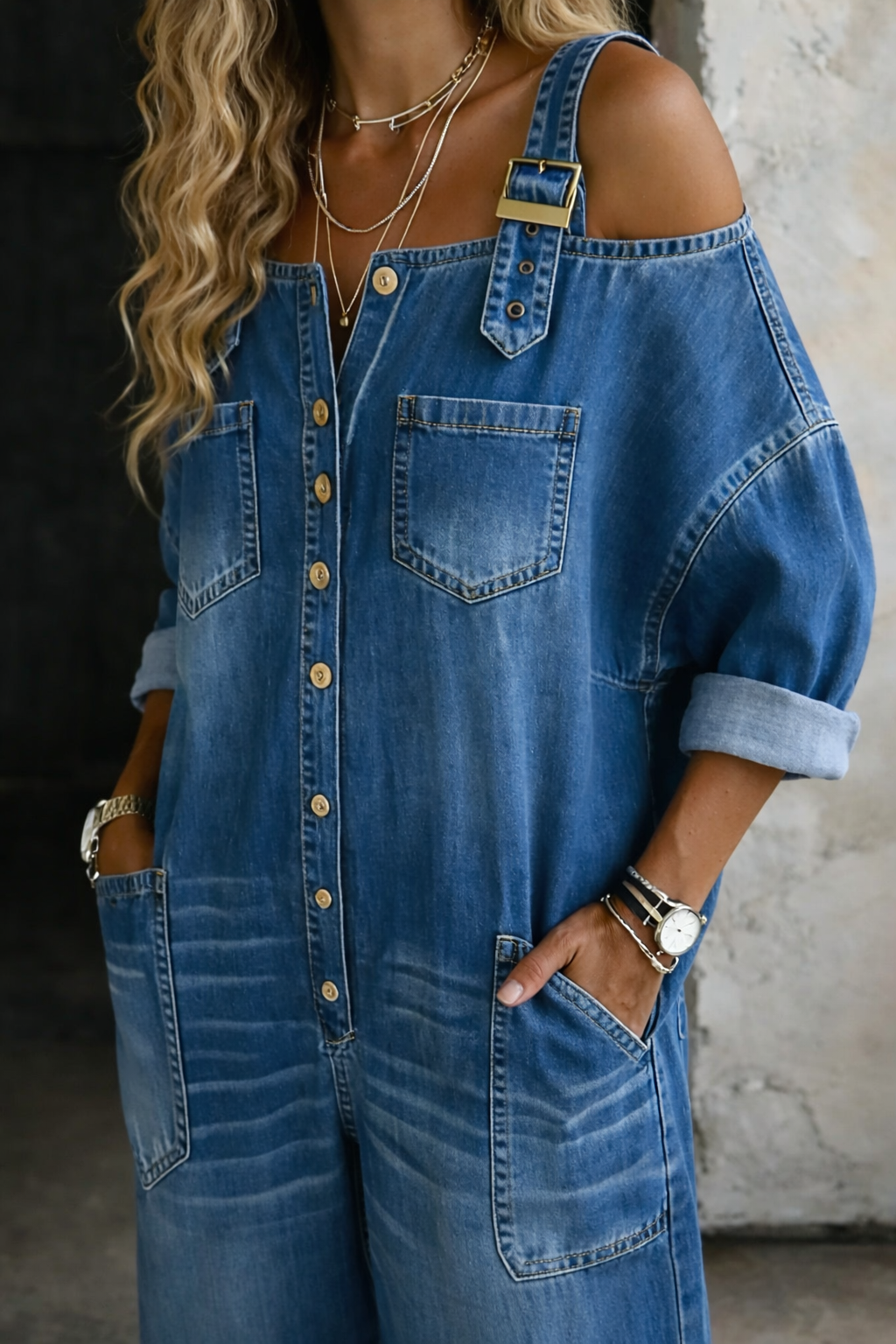 Velora | Mono Denim con Hombros Descubiertos