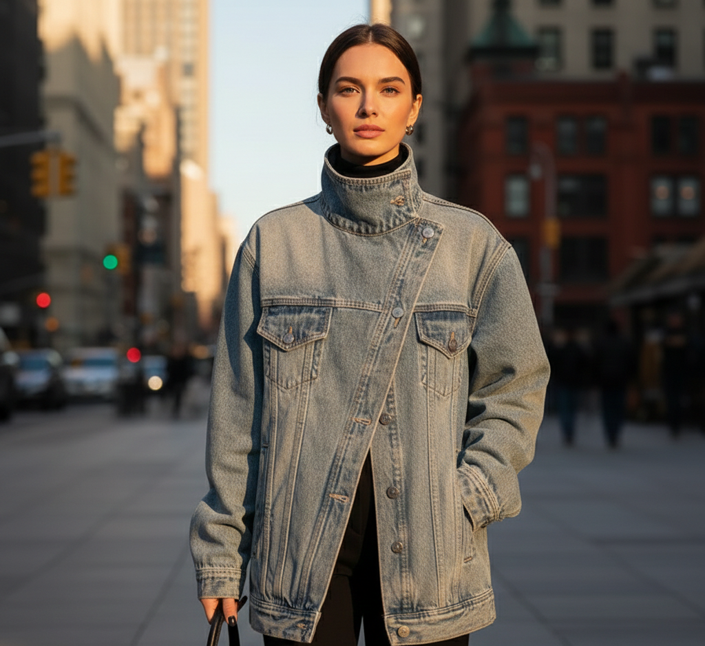 Cleo - Chaqueta asimétrica con botones estilo urbano