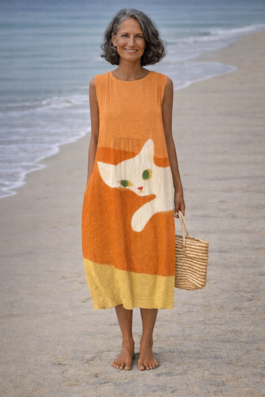 Elena | Vestido midi con encantador estampado de gatos