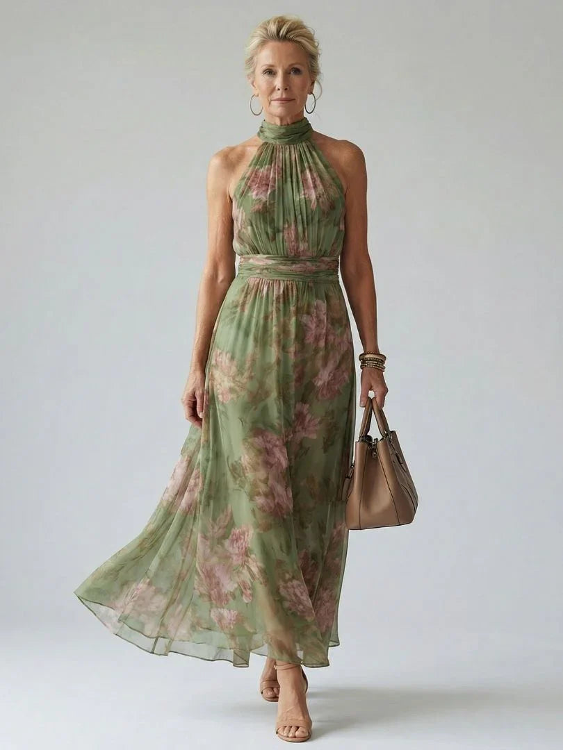 Florine | Vestido maxi verde con estampado floral