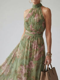 Florine | Vestido maxi verde con estampado floral