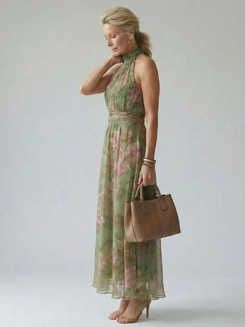 Florine | Vestido maxi verde con estampado floral