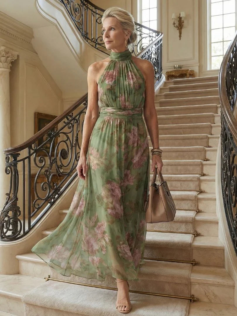 Florine | Vestido maxi verde con estampado floral