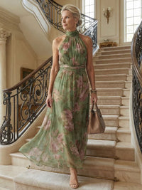 Florine | Vestido maxi verde con estampado floral
