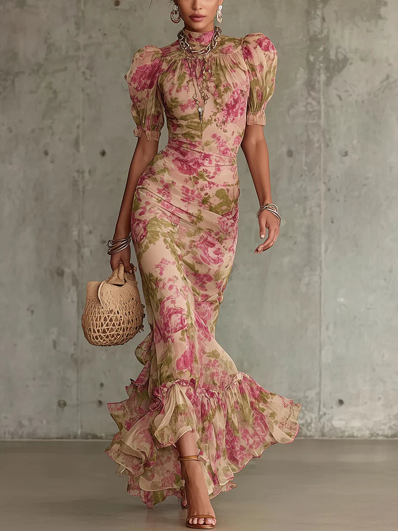 Rosalinda | Vestido maxi con estampado de rosas vintage