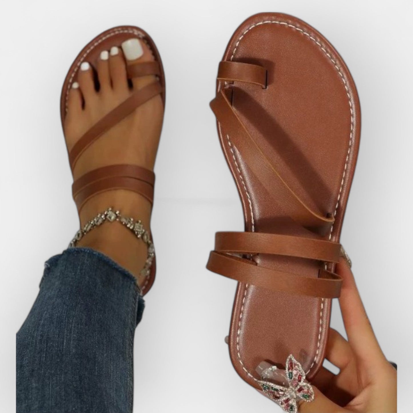 Sandalias planas de tira trenzada