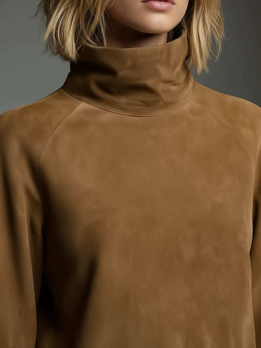 Beli | Minivestido holgado de ante con cuello alto