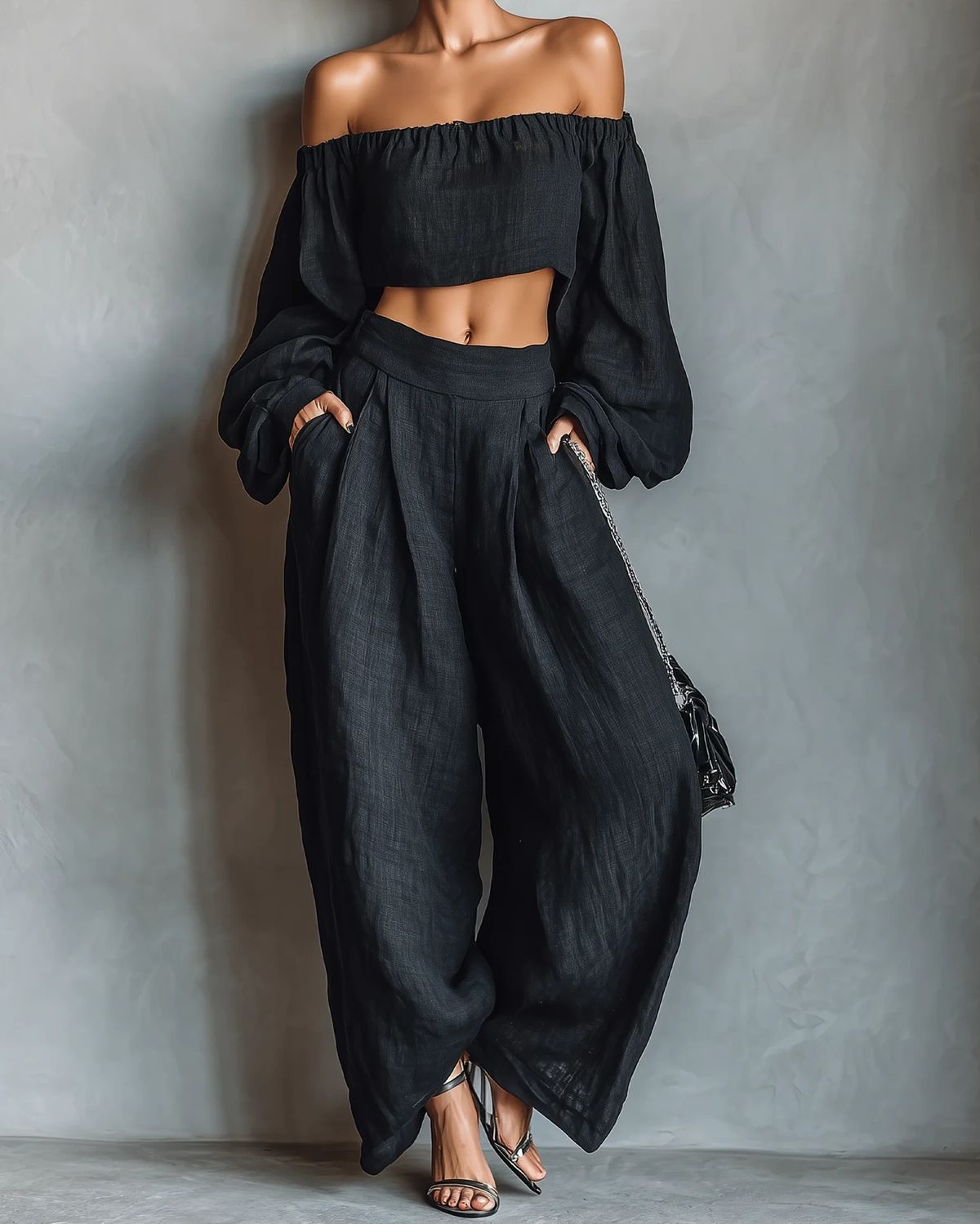 Tessa | Conjunto hombros descubiertos con pantalón ancho