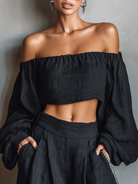 Tessa | Conjunto hombros descubiertos con pantalón ancho