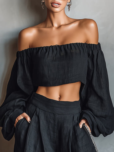 Tessa | Conjunto hombros descubiertos con pantalón ancho