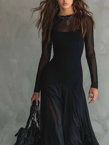 Lunaria |Vestido largo de tul negro con encanto etéreo