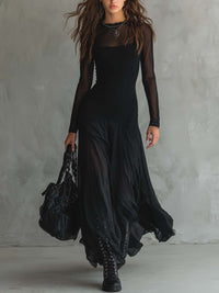 Lunaria |Vestido largo de tul negro con encanto etéreo