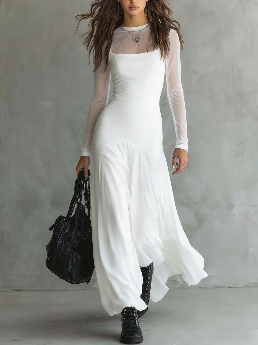 Lunaria |Vestido largo de tul negro con encanto etéreo