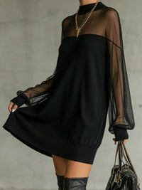 Amélie | Vestido mini negro elegante con mangas de malla
