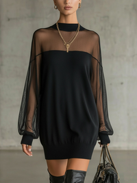 Amélie | Vestido mini negro elegante con mangas de malla