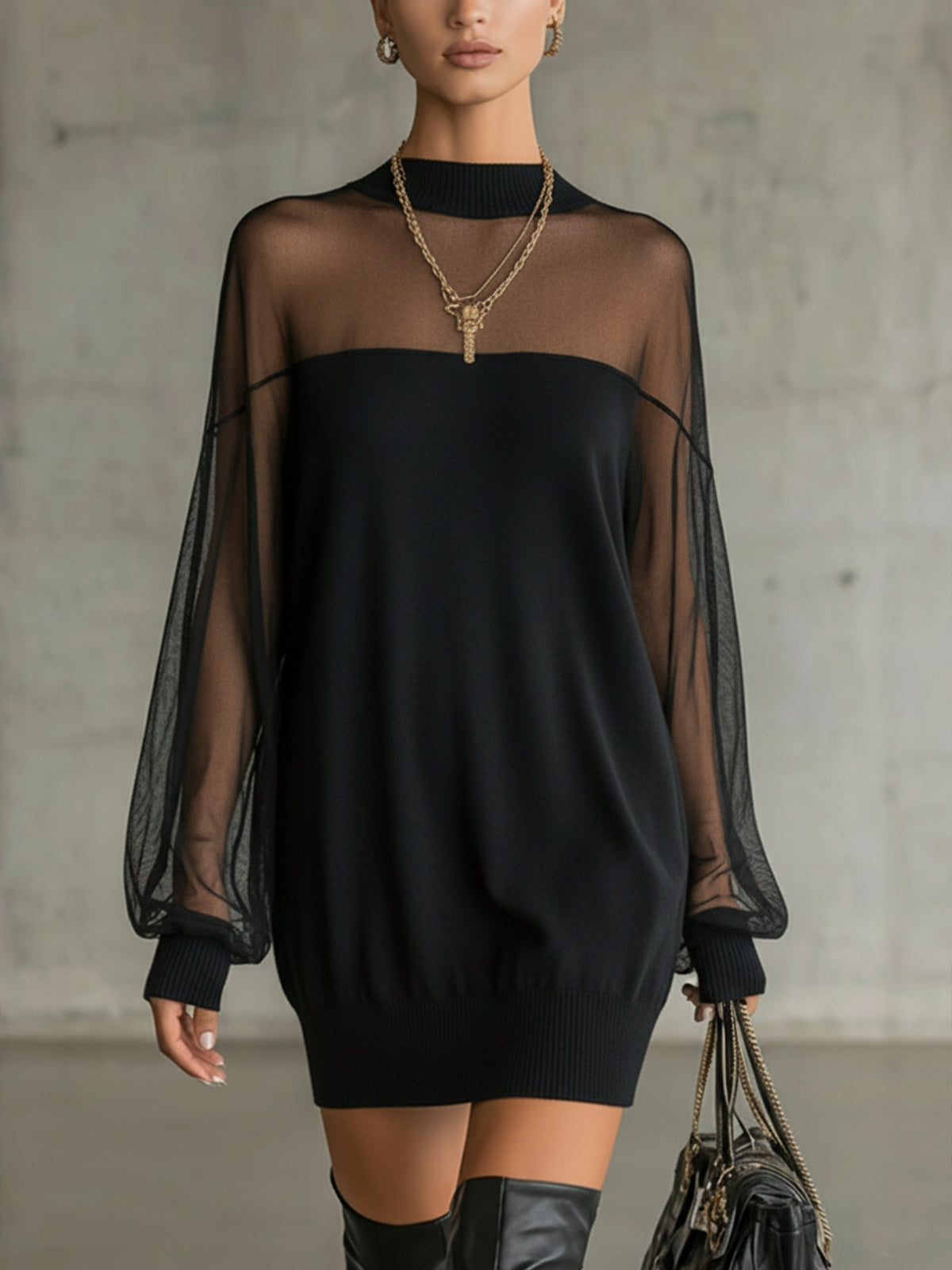 Amélie | Vestido mini negro elegante con mangas de malla
