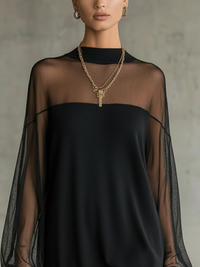 Amélie | Vestido mini negro elegante con mangas de malla
