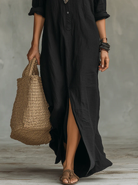 Soline | Vestido maxi negro holgado con botones