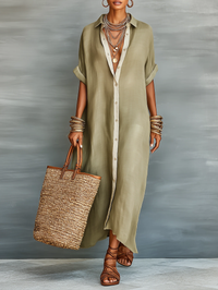 Manelle | Vestido maxi verde oliva minimalista
