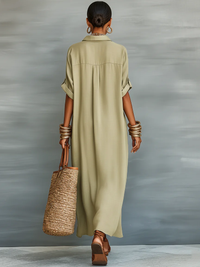 Manelle | Vestido maxi verde oliva minimalista