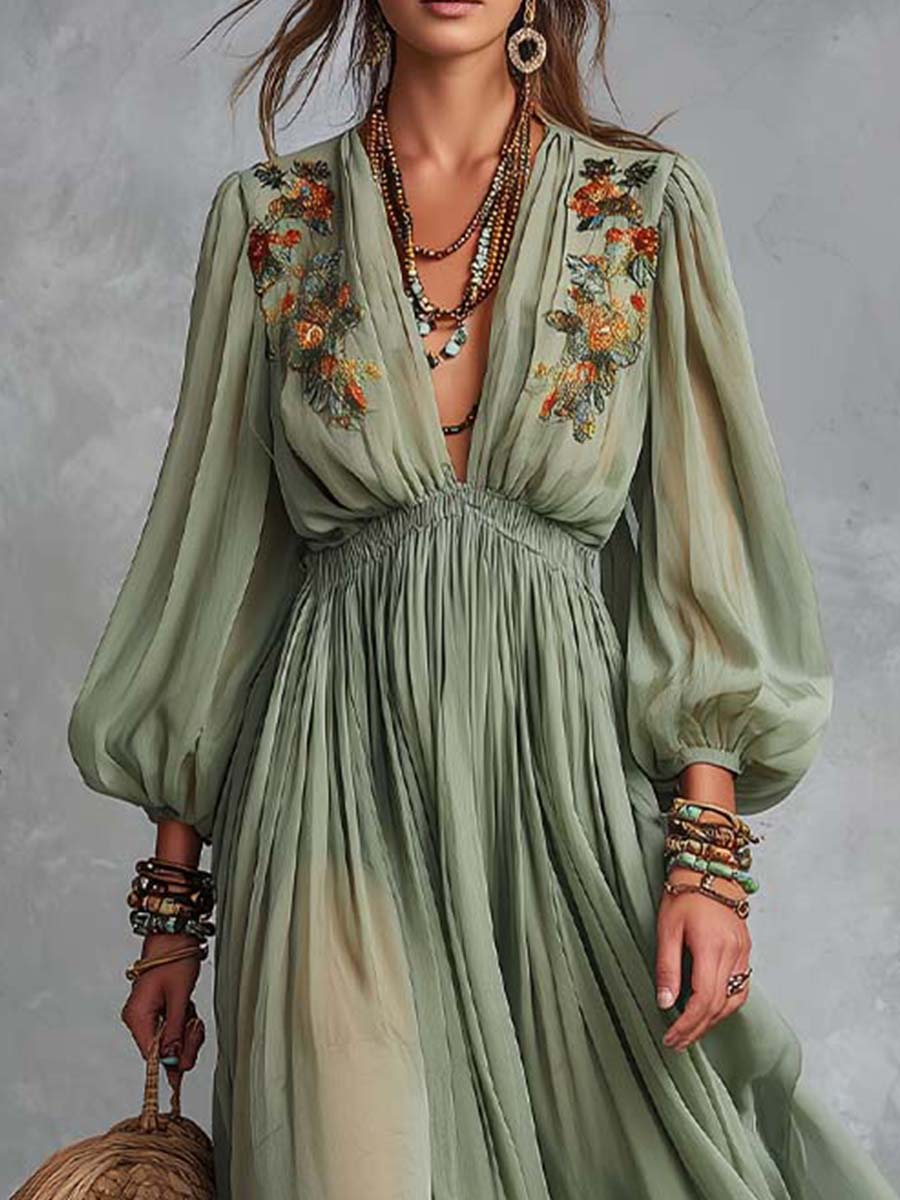 Élodine | Vestido maxi bohemio con estampado floral