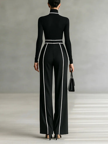 Emma | Conjunto elegante de dos piezas con cuello alto y pantalón ancho