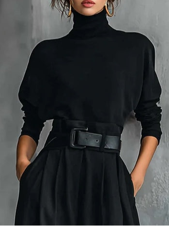 Lisa | Conjunto negro de 2 piezas con cinturón