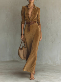 Juline | Vestido maxi efecto ante con solapa