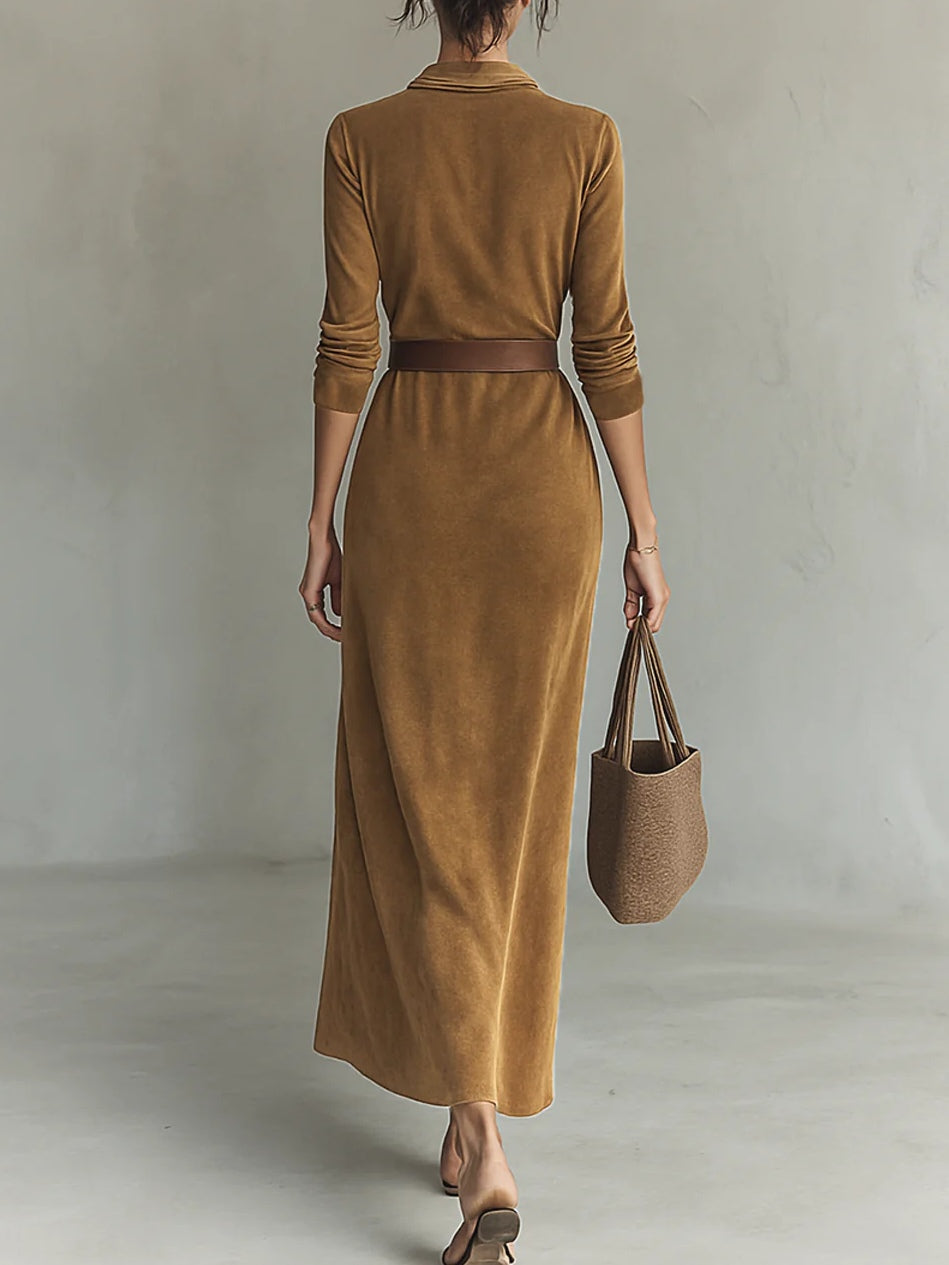 Juline | Vestido maxi efecto ante con solapa