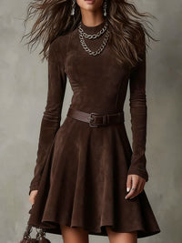 Noémie | Vestido mini vintage de ante marrón oscuro