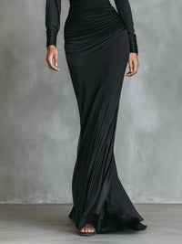 Célina | Vestido maxi satinado negro de un hombro