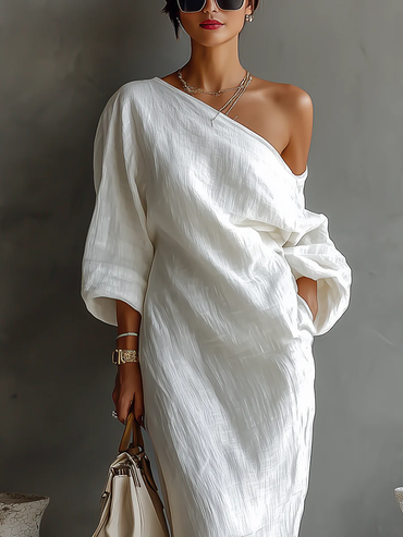 Elixabete | Vestido maxi blanco asimétrico de un hombro